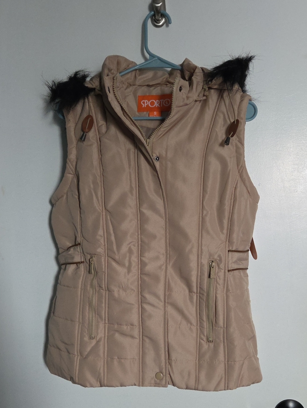 Sporto Quilted Hooded Vest Jacket in Tan- Women SMALL -Fall/Spring NEW